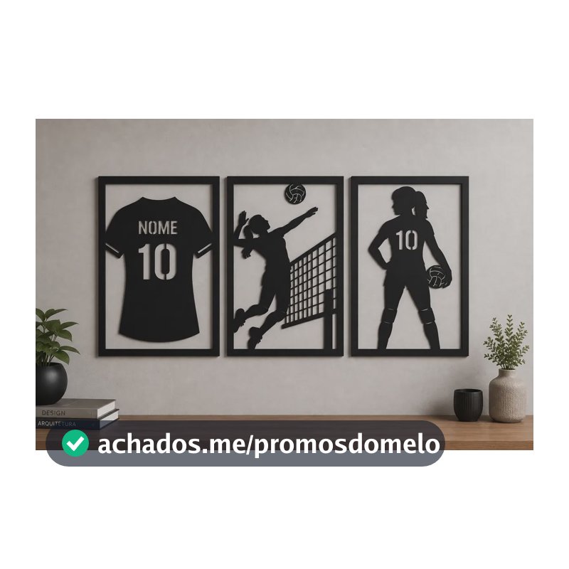 Kit 3 Quadros Vôlei Personalizado Com Nome E Número Mdf Preto