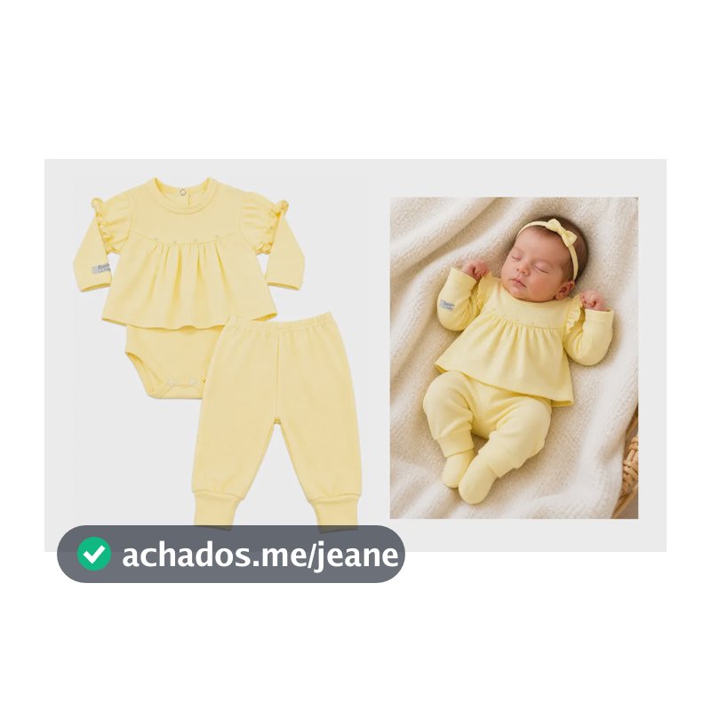 Kit Roupa Bebe Prematuro Body Mijão Vestido Premium Algodão Amarelo Prematuro