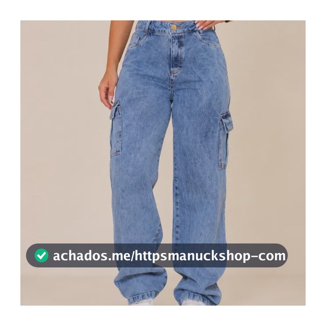 Calça Cargo Jeans Feminina Wide Leg Cintura Alta Stillger