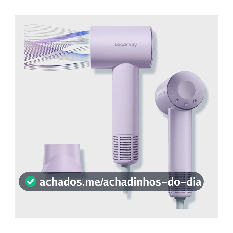 Secador de Cabelo Profissional com Íons Negativos Lecomely S4AT 1200W de Viagem, Bivolt Automático, Alta Velocidade 110.000 RPM, Secagem 5X Mais Rápida, 310 g, Violeta