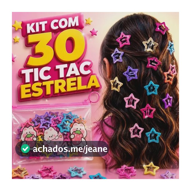 Kit 50unid Presilhas Tic Tac Estrela Sortida Cabelo Infantil Colorida
