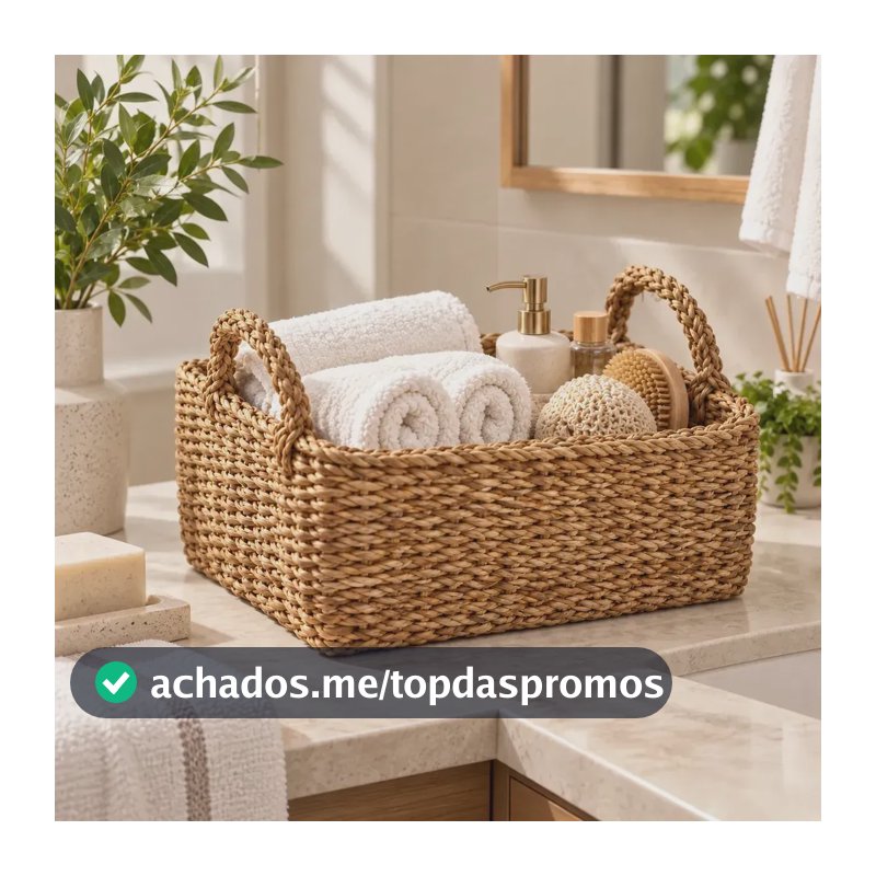 Cesto Caixa Organizador Retangular de Palha Natural Seagrass Multiuso Rústico Artesanal Decorativo para Quarto Banheiro Sala e Armário Organização de Toalhas Roupas Brinquedos Livros e Acessórios