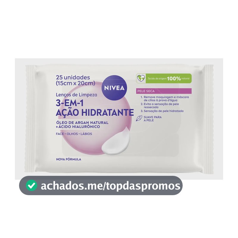 NIVEA Lenços de Limpeza Facial Ação Hidratante 3 em 1 25 un., Limpeza Facial, Remove Maquiagem, Sensação de Hidratação, Pró-Vitamina B5, Pele Seca