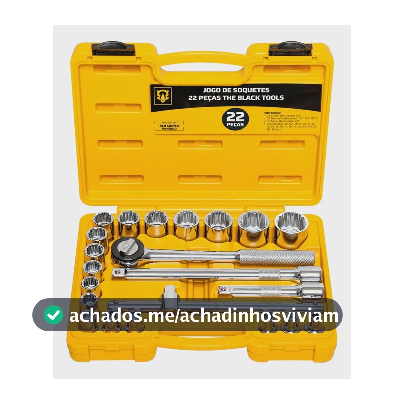 Jogo Kit de Ferramentas Manuais Chave Catraca 1/2 8 a 32mm BCS022 The Black Tools Cor Amarelo