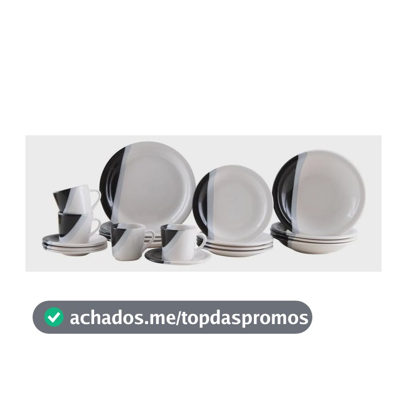 Aparelho De Jantar E Chá Cerâmica Brasília 20 Peças Branco Branco E Preto