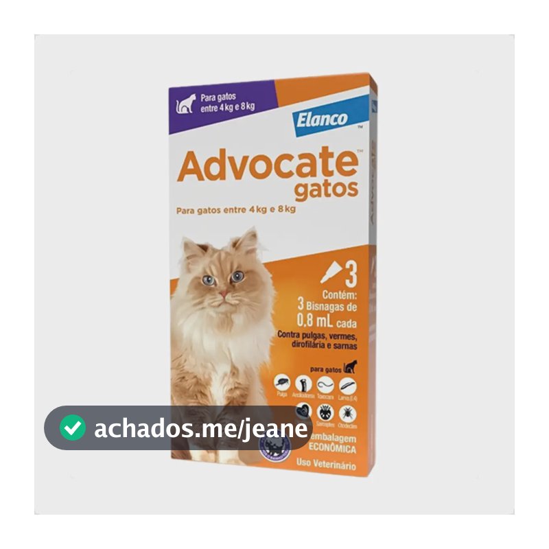 Anti Pulgas Advocate Gato 4kg a 8 kg Com 3 Pipetas Elanco