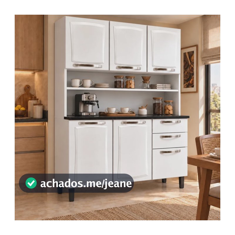 Armário De Cozinha Pratika 120cm 6 Portas 2 Gavetas Itatiaia Cor Branco Neve