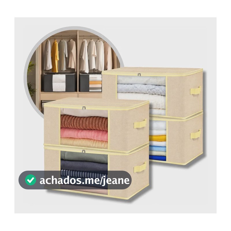 Kit 4 Saco Organizador Guarda Roupa Caixa Dobrável Cobertor Ocre