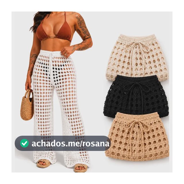 Calça Saída De Praia Tricô Canga Piscina Crochê Moda Verão