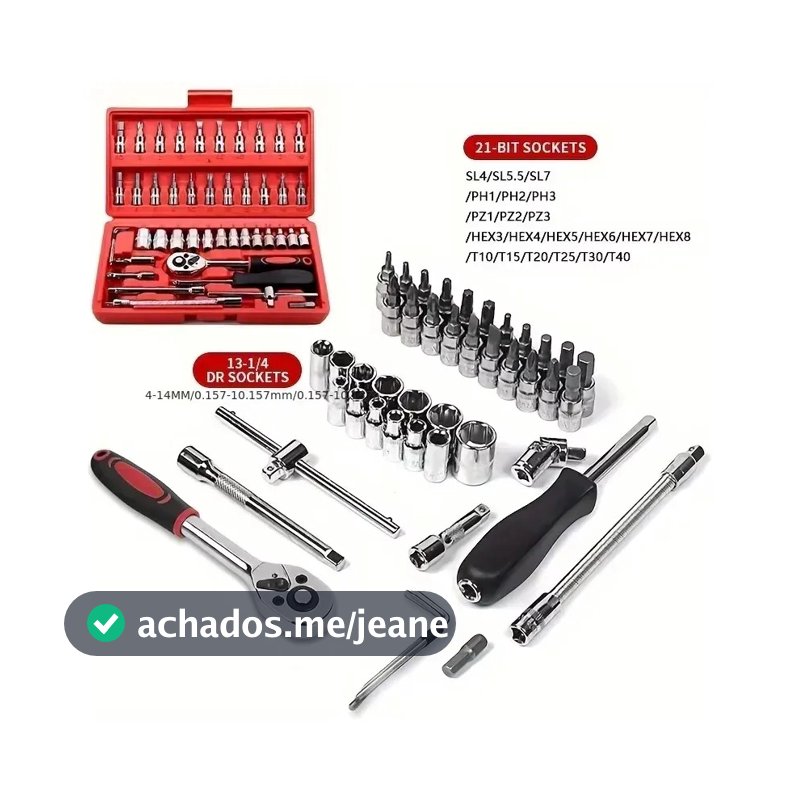Kit Jogo De Soquetes 46 Peças Com Maleta E Chave Catraca Para Carro e Bikes