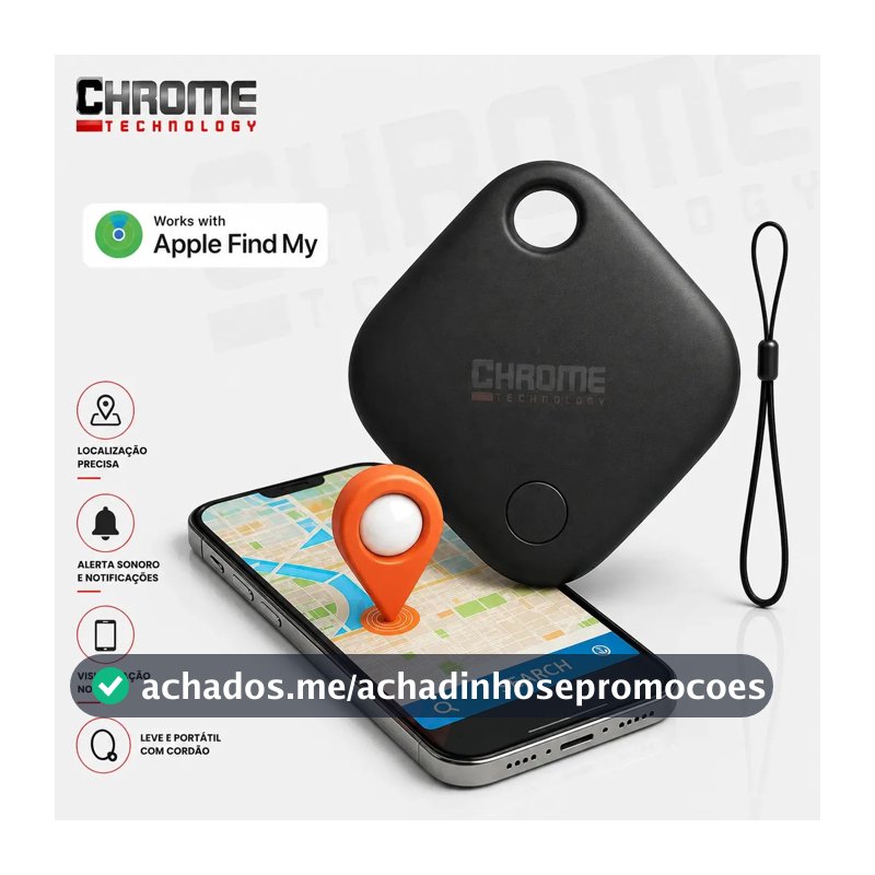 Mini Localizador Rastreador Smart Tag Gps Com Cordão Chaveiro Cor Preto Compatível Com iPhone Apple Chrome Technology