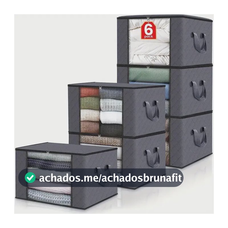 Kit6 Saco Organizador Guarda Roupa Dobrável Edredom Cobertor Cinza-escuro