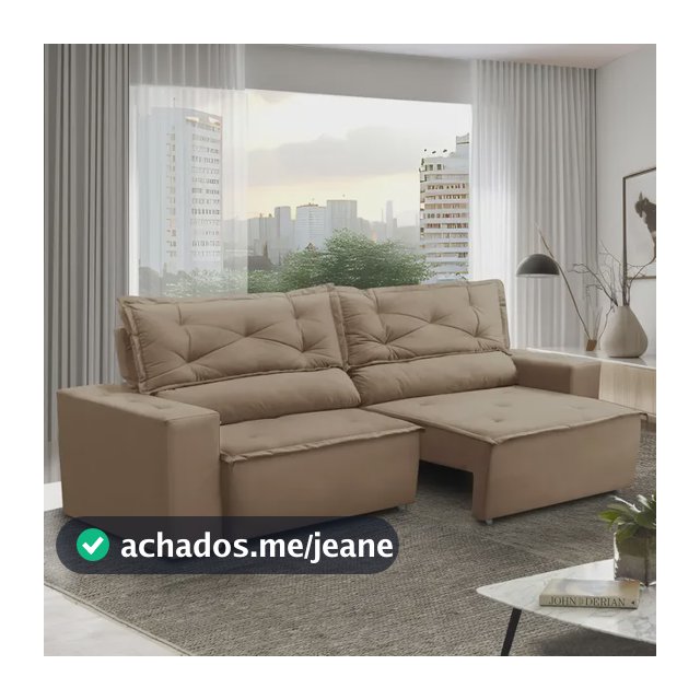 Sofá Retrátil e Reclinável com Molas 1,80m Livia Suede Cappuccino Adonai Estofados
