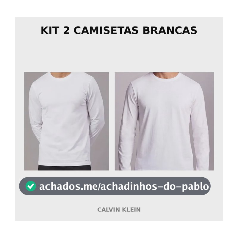 Kit 2 Camisetas Calvin Klein Manga Longa Algodão Blu045 Branco Liso M