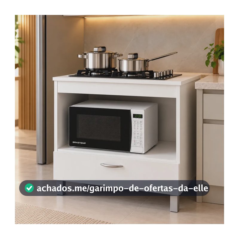 Balcão De Cozinha Para Fogão Cooktop 4 Ou 5 Bocas Com 1 Nicho E 1 Gaveta Trio Casa - Cor Branco