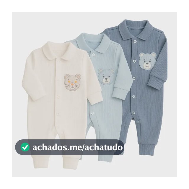 Kit 3 Macacão Para Bebê Canelado Bordado Menina Menino P - G