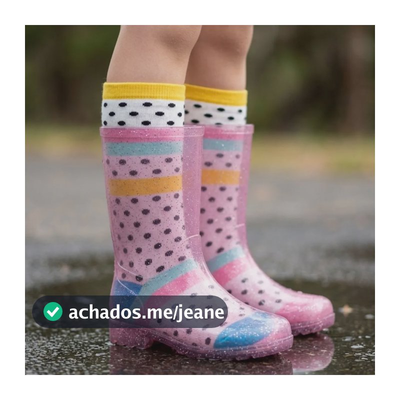 Kit Galocha Chuva Infantil Menina Cano Alto Meia Galochita Rosa Sortido 29/30