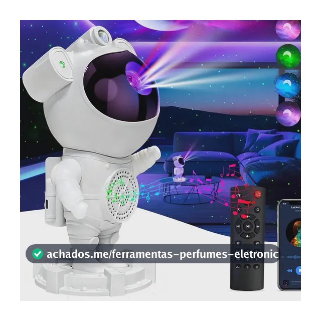 Projetor Astronauta para Teto Galáxia com Caixa de Som Bluetooth e Luz Noturna LED