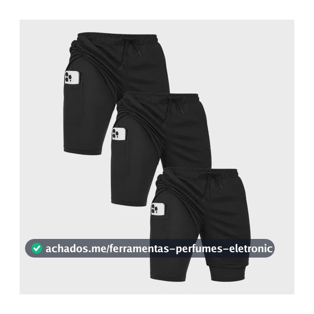Kit 3 Shorts 2 Em 1 Academia Corrida Bermuda Duplo Com Bolso Preto / Preto / Preto Gg