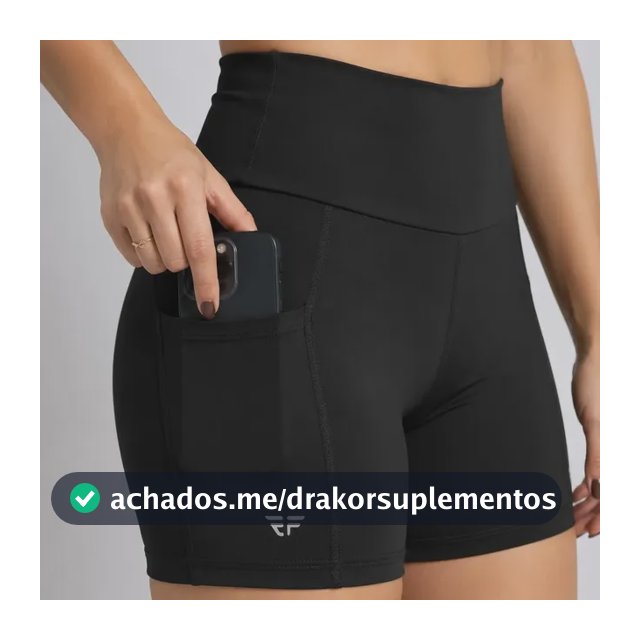 Shorts Cós Alto Academia Com Bolsos Fitness Corrida Feminino