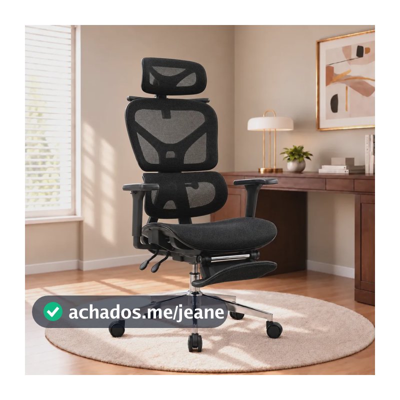 Cadeira Presidente Ergonômica Sweet Studio Preta com Apoio para Pés Retrátil e Suporte Lombar