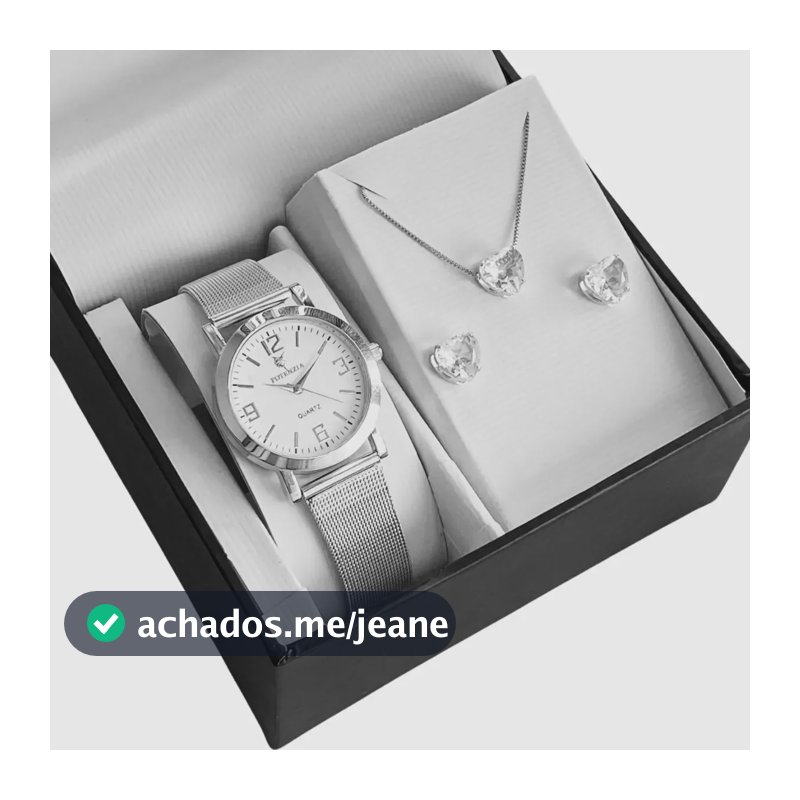 Kit Relógio Feminino Prata Prova D'água + Colar E Brincos Prateado