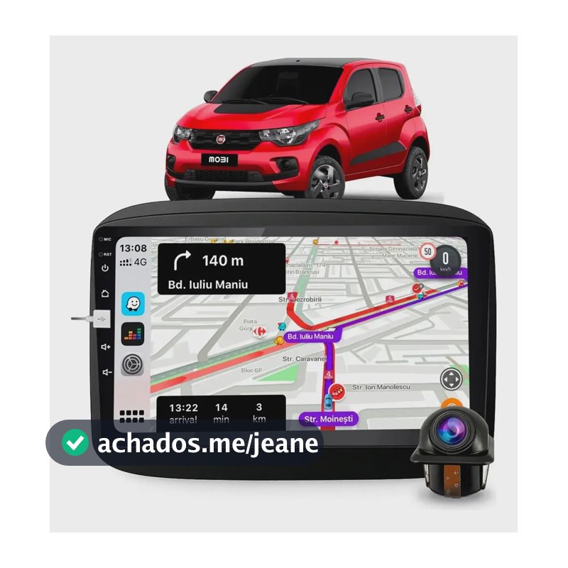 Kit Multimídia 9 Pol C Câmera De Ré Carro Mobi 2016/2025 Mp5 Preto