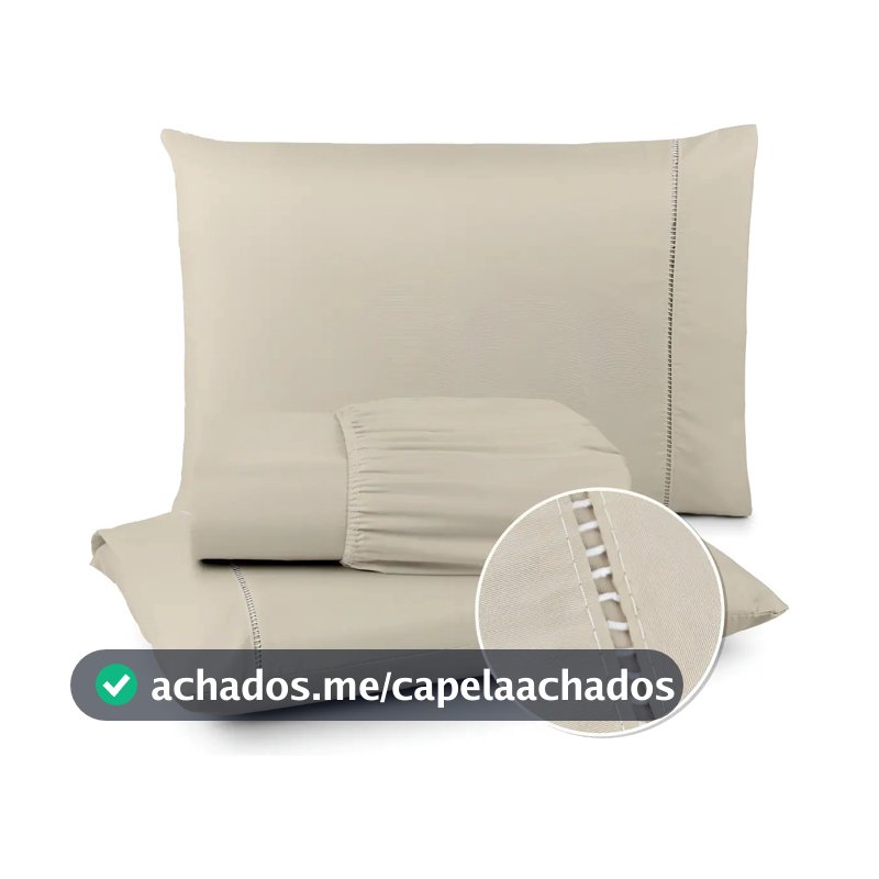 Lençol Queen 400 Fios Com Elastico 3 Peças Ponto Palito Cor Cáqui Desenho Do Tecido Liso