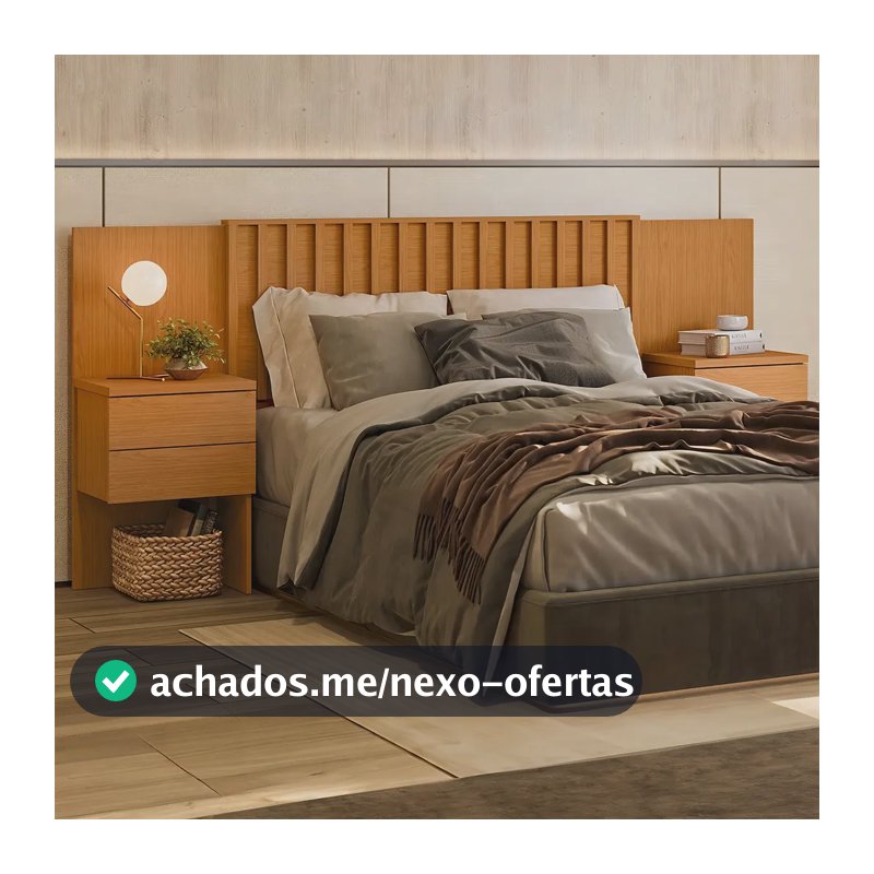 Cabeceira Olinda Extensiva para Cama Box Casal, Queen e King com 2 Mesas Laterais e Painel Ripado Cinamomo Albatroz