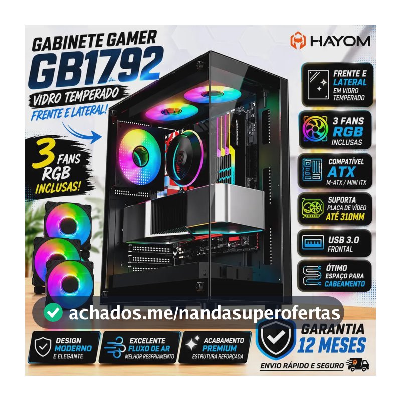 Gabinete Gamer Mid Tower Rgb Atx Em Vidro Temperado Gb1792