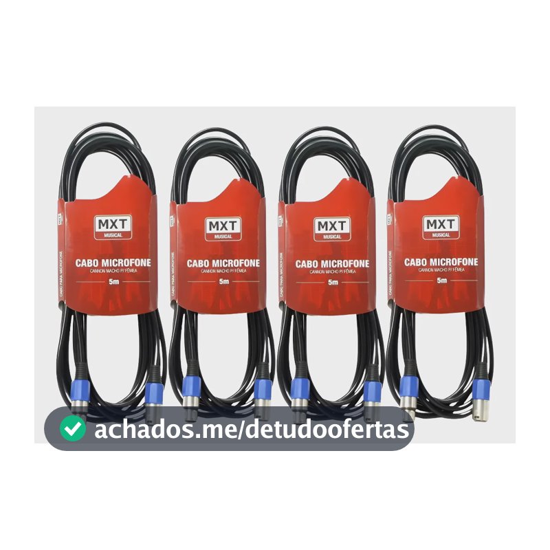 4 Cabos Microfone Xlr Canon Macho E Fêmea Balanceado 5 Mts