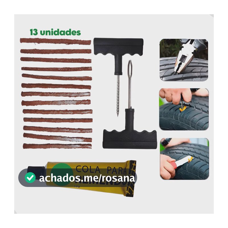 Kit Reparo Pneu Furo Remendo Carro Moto + Refil Macarrão