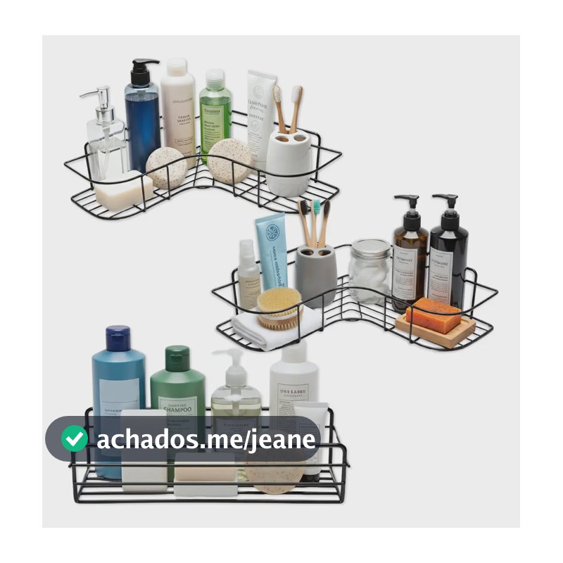 Kit 3 Suportes De Banheiro Prateleira Metal Sem Furo Adesivo Parede Shampoo Sabonete Cozinha