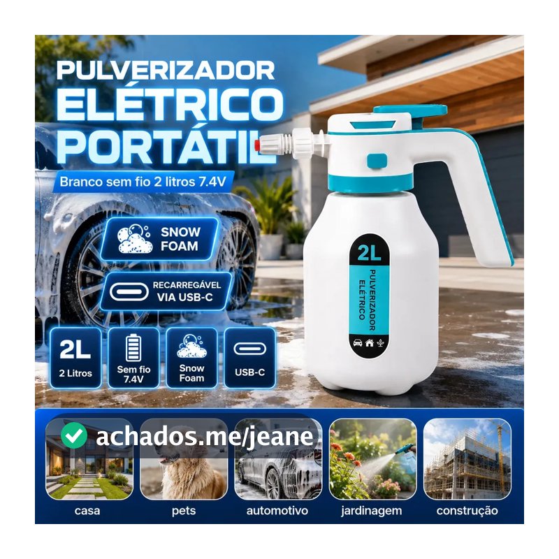 Pulverizador Elétrico VERUNTO 2 L para Carro, Jardim e Casa, com Bateria