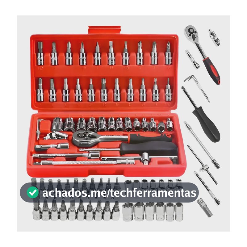 Kit 46 Ferramenta Jogo Chave Catraca Repara Moto Carros Vermelho