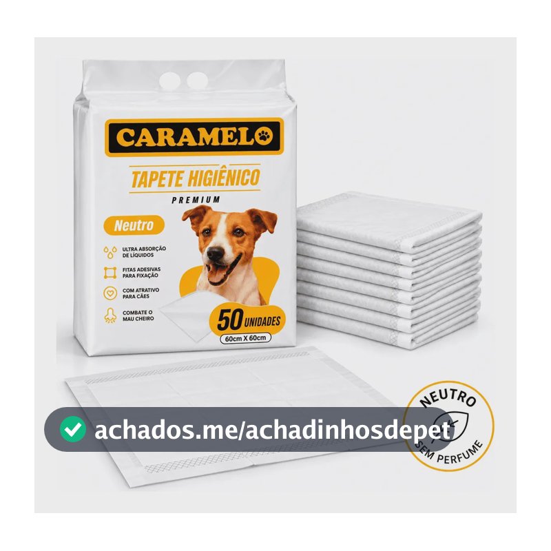 Tapete Higiênico para Cães 50 Unidades 60x60cm - Caramelo - Filhotes e Adultos, Tapetinho Xixi, Fralda, Anti Odor, Gel Absorvente, Atrativo Canino, Descartável, Não Vaza, Não deixa cheiro