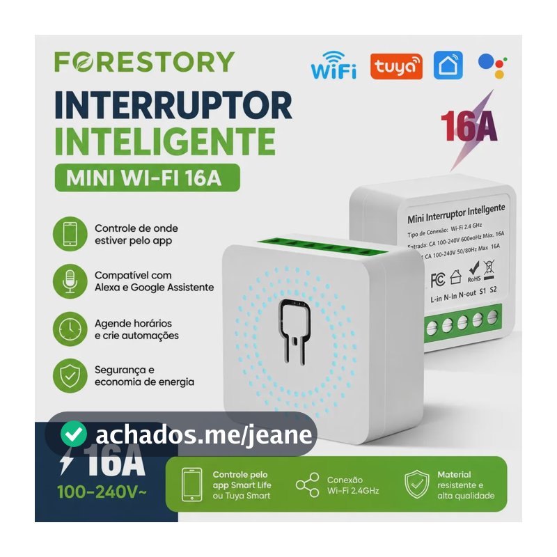 Forestory Interruptor Inteligente Wifi Mini 1 ch 16a Relé Inteligente Wifi Smart Switch Tuya Smart Life Alexa Google Assistant Automação Residencial Para Luz Led Lâmpadas E Aparelhos Branco