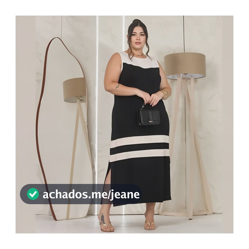 Vestido Plus Size Midi Soltinho Com Bolso Confortável Fresco Preto G2