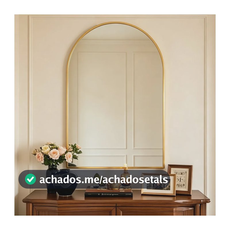 Espelho Arqueado para Parede 60x40cm com Moldura de Alumínio Dourado e Vidro HD Anti-Quebra