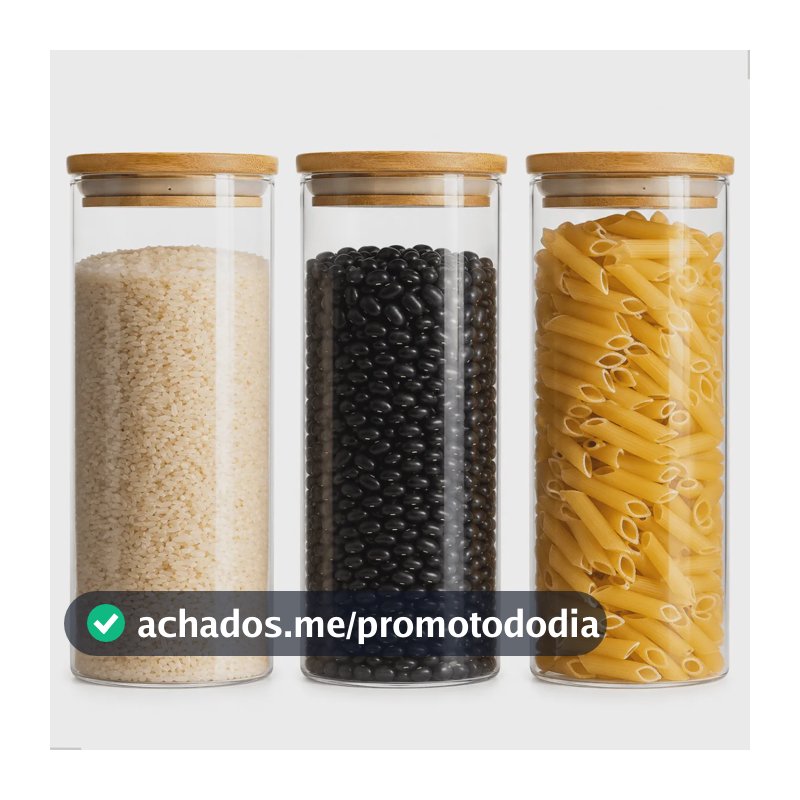 Kit 3 Pote Hermético De Vidro Tampa De Bambu 1l Alimentos Transparente