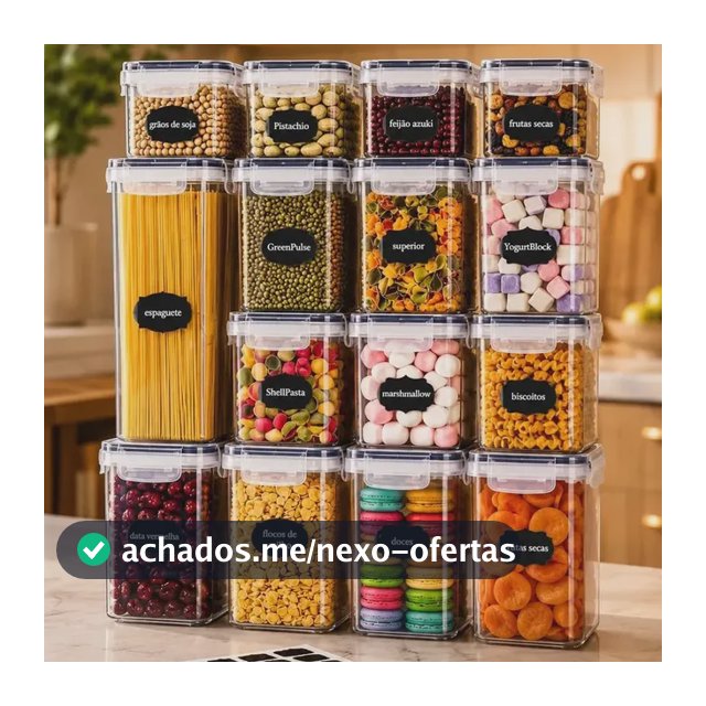 Kit 15 Potes Herméticos Retangulares Mantimentos Organizador Cozinha Tampa Trava