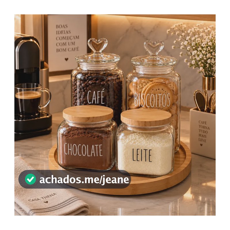 5 Peças Potes Vidro Bandeja Giratória Cantinho Do Café Luxo Vidro / Bambu