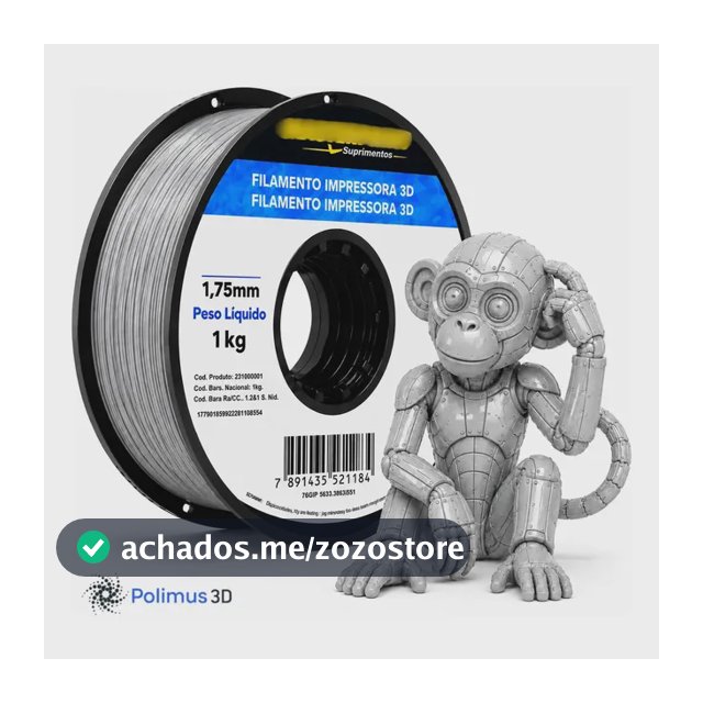 Filamento De Impressão 3D PETG Cor Cinza 1kg Masterprint Brilho Premium Para Imprimir Peças 3D Impressora 3D Modelagem Miniaturas Enfeites e Projetos By Polimus 3D