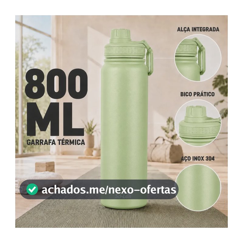 Garrafa Água Térmica 800ml Squeeze Inox Academia Café Quente Só-lar