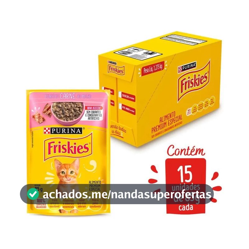 Ração Úmida Gatos Filhotes Friskies Carne 85g Kit 15 Uni
