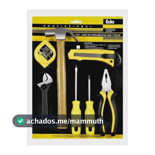 Jogo de Ferramentas Eda 7 Peças Aço Carbono Chave Ajustável Martelo Alicate