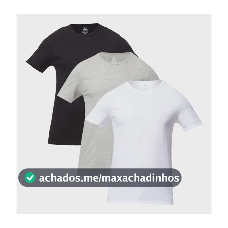 Kit Com 3 Camisetas Masc Básicas Slim Gola Redonda Hering Branco / Preto / Cinza Liso P