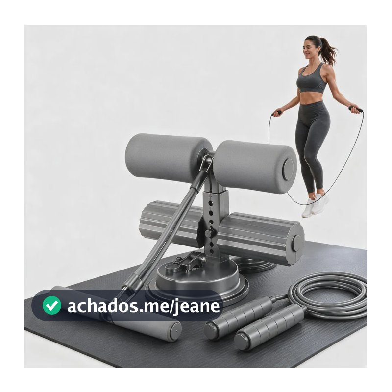 Suporte Abdominal Com Ventosa Treino Fitness Em Casa Cinza Com Pular Corda