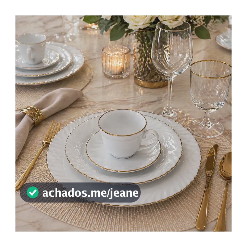Jogo Aparelho Jantar Opaline Branco Filete Borda Dourado 16p Branco Borda Dourada - Filete Dourado
