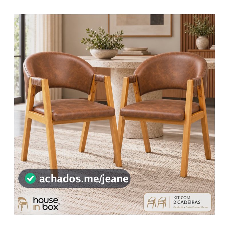 Kit 2 Cadeiras De Jantar Em Madeira Maciça Estofada Corino Corino Castanho Marrom Envelhecido